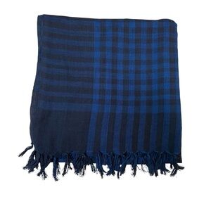 Echo Blue And Black Cotton Plaid Scarf With Fringe